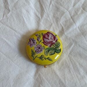 Vintage Halcyon Days Enamel Quartz Travelling Alarm Clock in Yellow Floral
